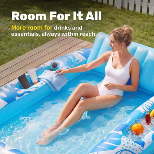 Inflatable Tanning Pool Lounger Float, 70" X 53" Pool Floats Adult with Cooler, 6 in 1 Suntan Tub Raft Floatie,Sunbathing Bed Lounge for Water Blow up Ball Pit Party Gifts
