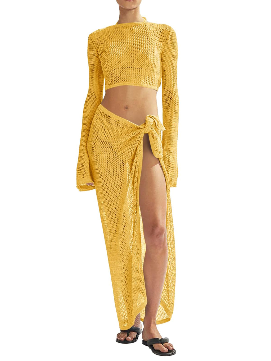 Women's Swimsuits Cover Ups Set for Crochet Bathing Suit Hollow Out 2 Piece Bikini Coverup Beach Swimwear