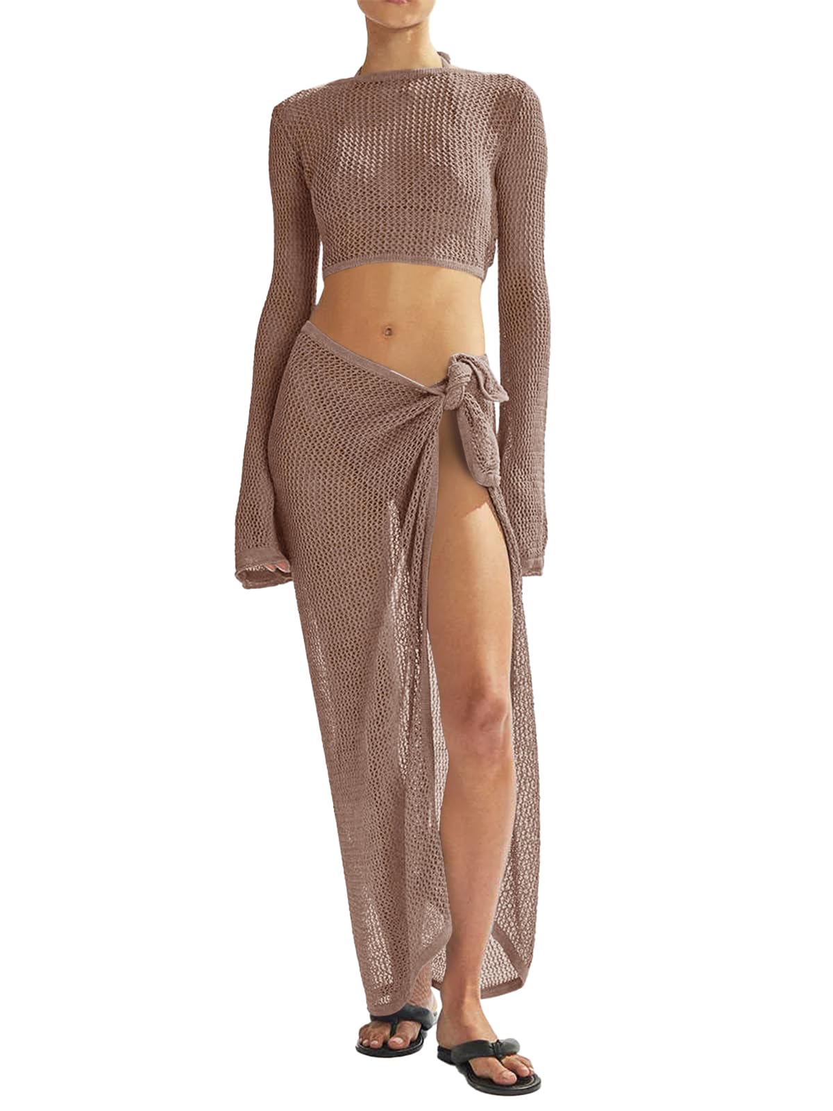 Women's Swimsuits Cover Ups Set for Crochet Bathing Suit Hollow Out 2 Piece Bikini Coverup Beach Swimwear