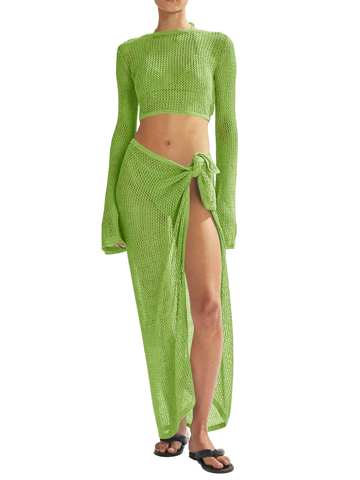 Women's Swimsuits Cover Ups Set for Crochet Bathing Suit Hollow Out 2 Piece Bikini Coverup Beach Swimwear