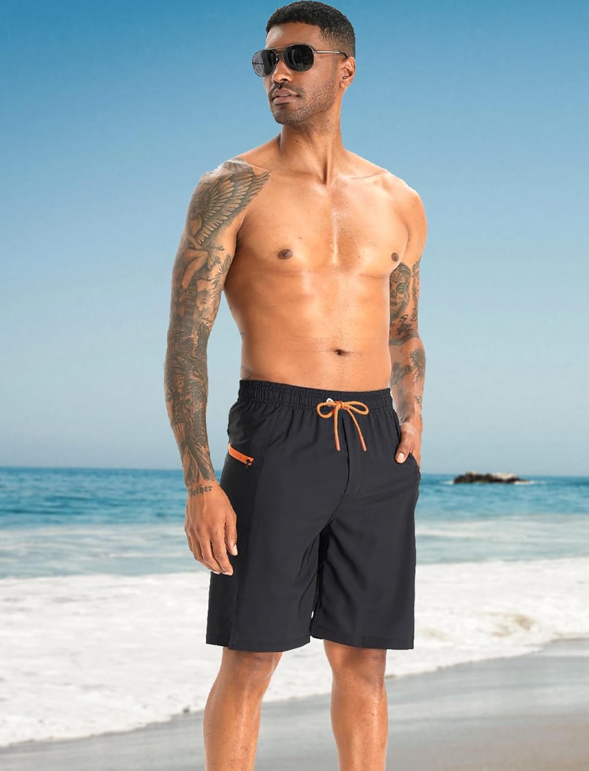 APTRO 2 in 1 Men's Swim Trunks 9" with Zipper Pockets Bathing Suit Built-in Board Shorts Swimwear Long Shorts