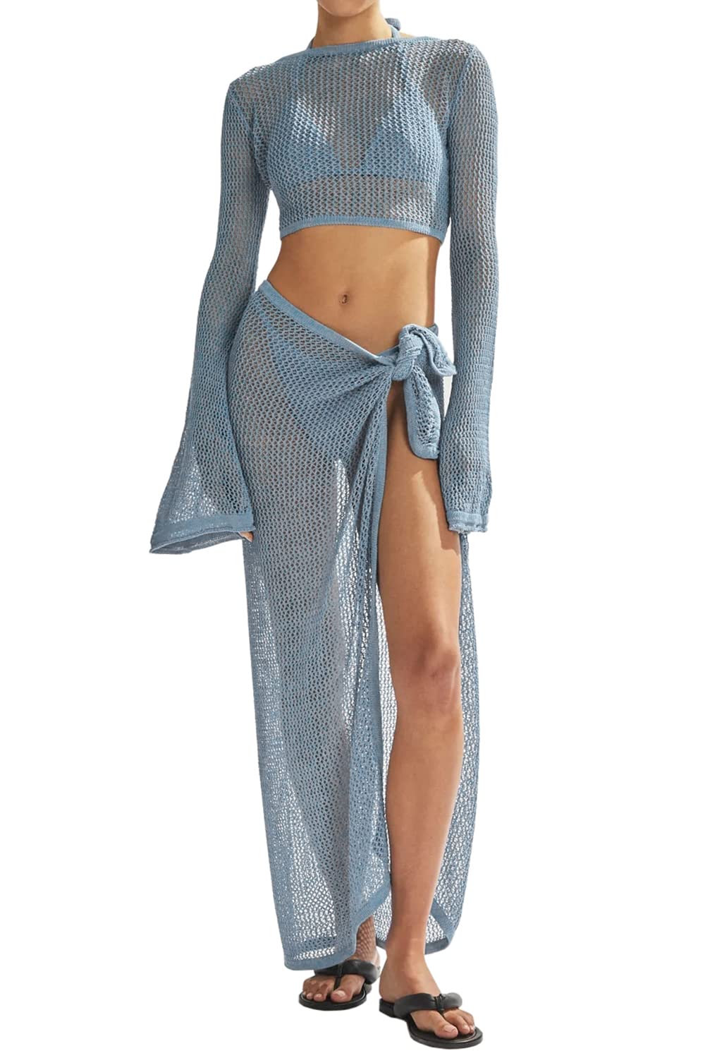 Women's Swimsuits Cover Ups Set for Crochet Bathing Suit Hollow Out 2 Piece Bikini Coverup Beach Swimwear