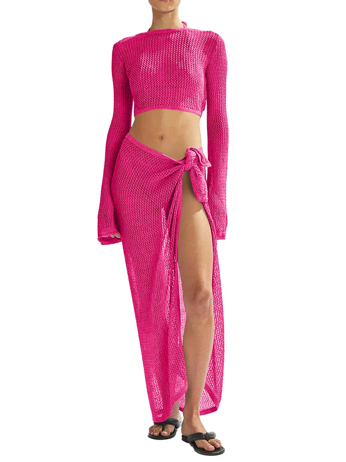 Women's Swimsuits Cover Ups Set for Crochet Bathing Suit Hollow Out 2 Piece Bikini Coverup Beach Swimwear