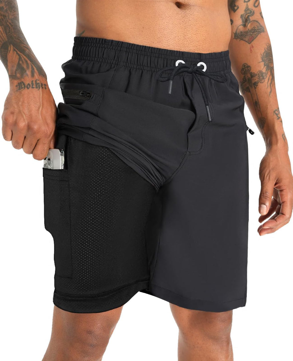 APTRO 2 in 1 Men's Swim Trunks 9" with Zipper Pockets Bathing Suit Built-in Board Shorts Swimwear Long Shorts