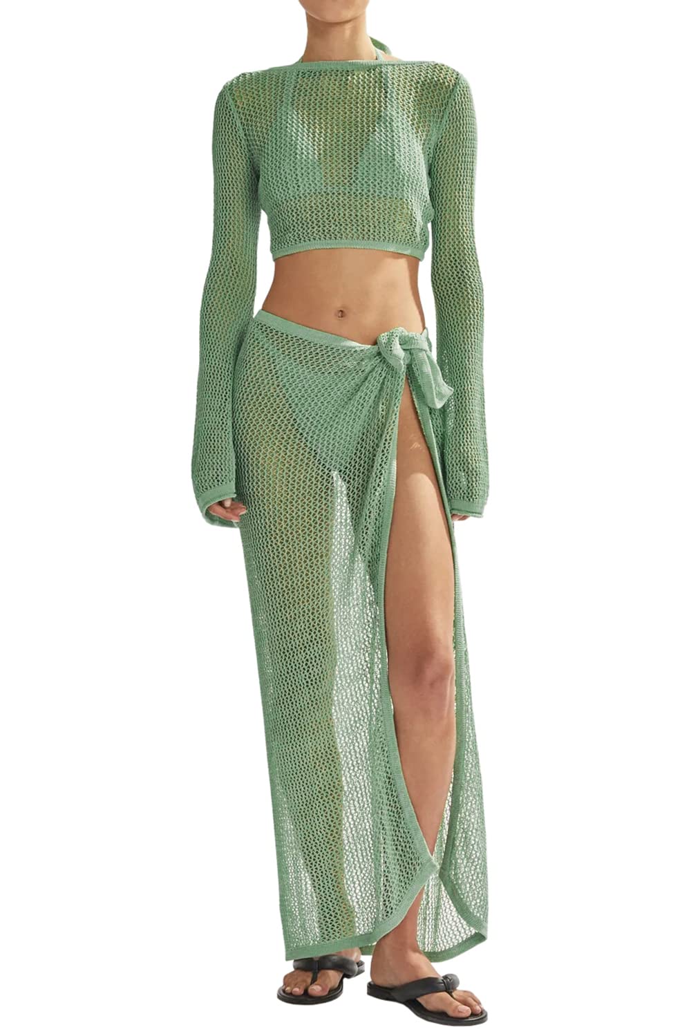 Women's Swimsuits Cover Ups Set for Crochet Bathing Suit Hollow Out 2 Piece Bikini Coverup Beach Swimwear