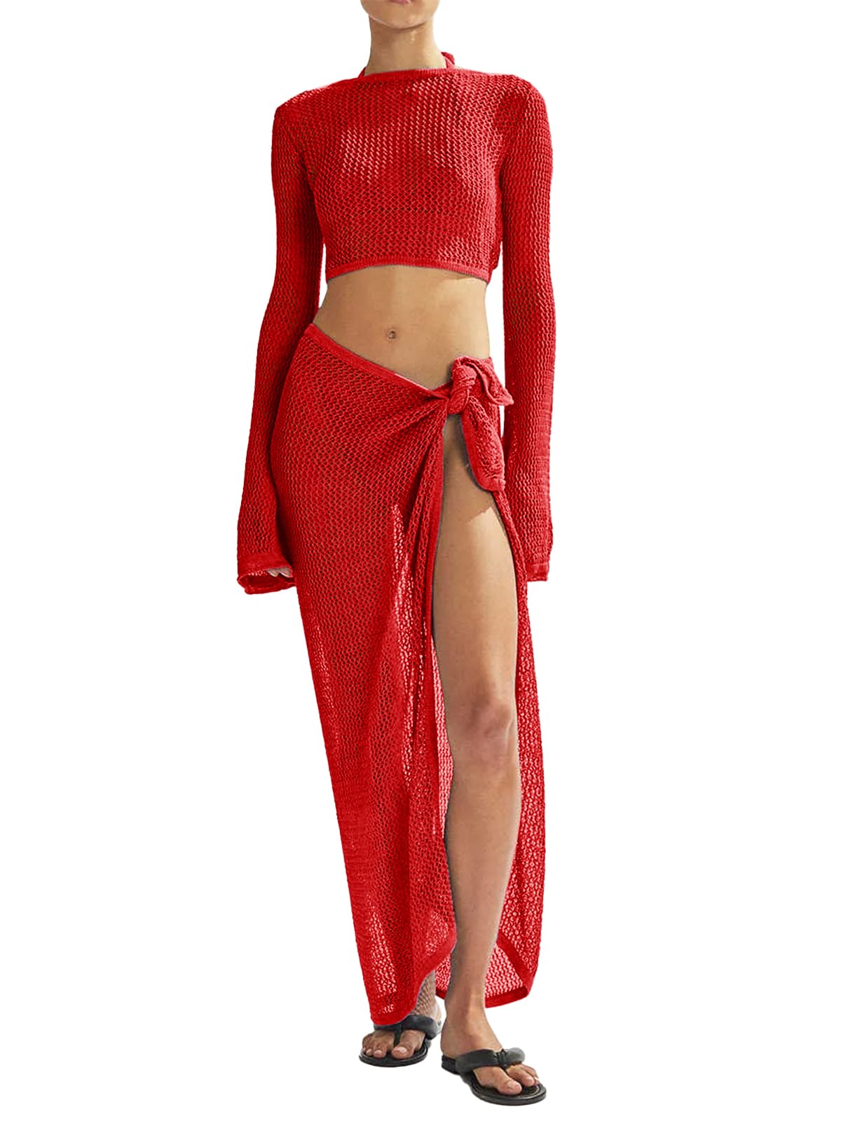 Women's Swimsuits Cover Ups Set for Crochet Bathing Suit Hollow Out 2 Piece Bikini Coverup Beach Swimwear