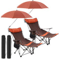 Yuntau 2 Set Reclining Beach Chairs with UPF 50+ Umbrellas, Upgraded Heavy Duty Portable Folding Lounge Camping Chair with Removable Footrest & Headrest for Outdoor Fishing Patio(White)