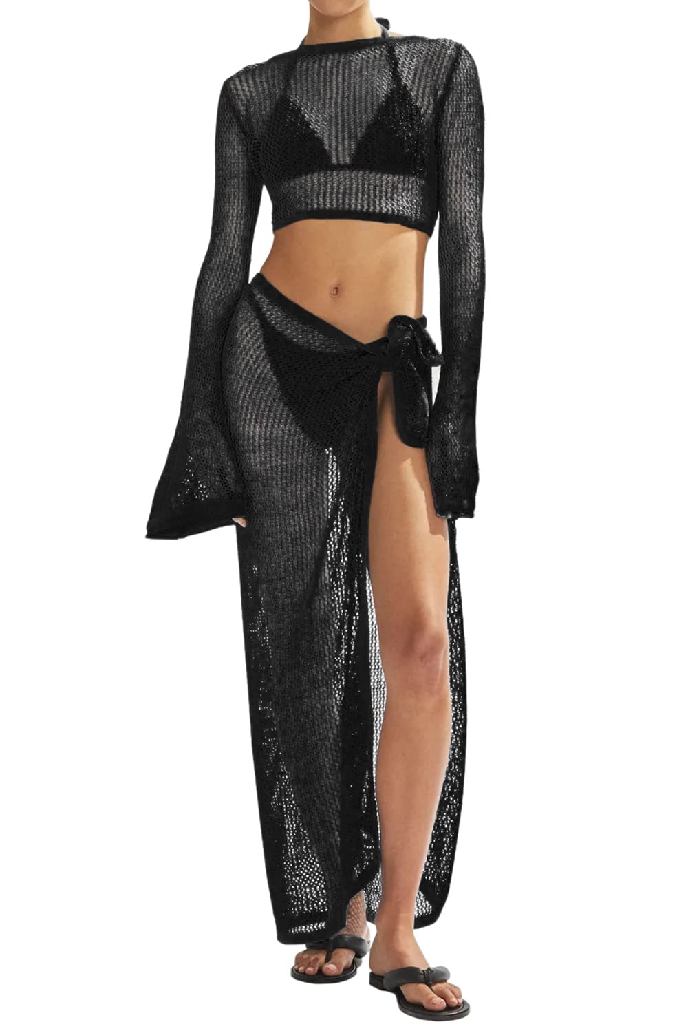Women's Swimsuits Cover Ups Set for Crochet Bathing Suit Hollow Out 2 Piece Bikini Coverup Beach Swimwear
