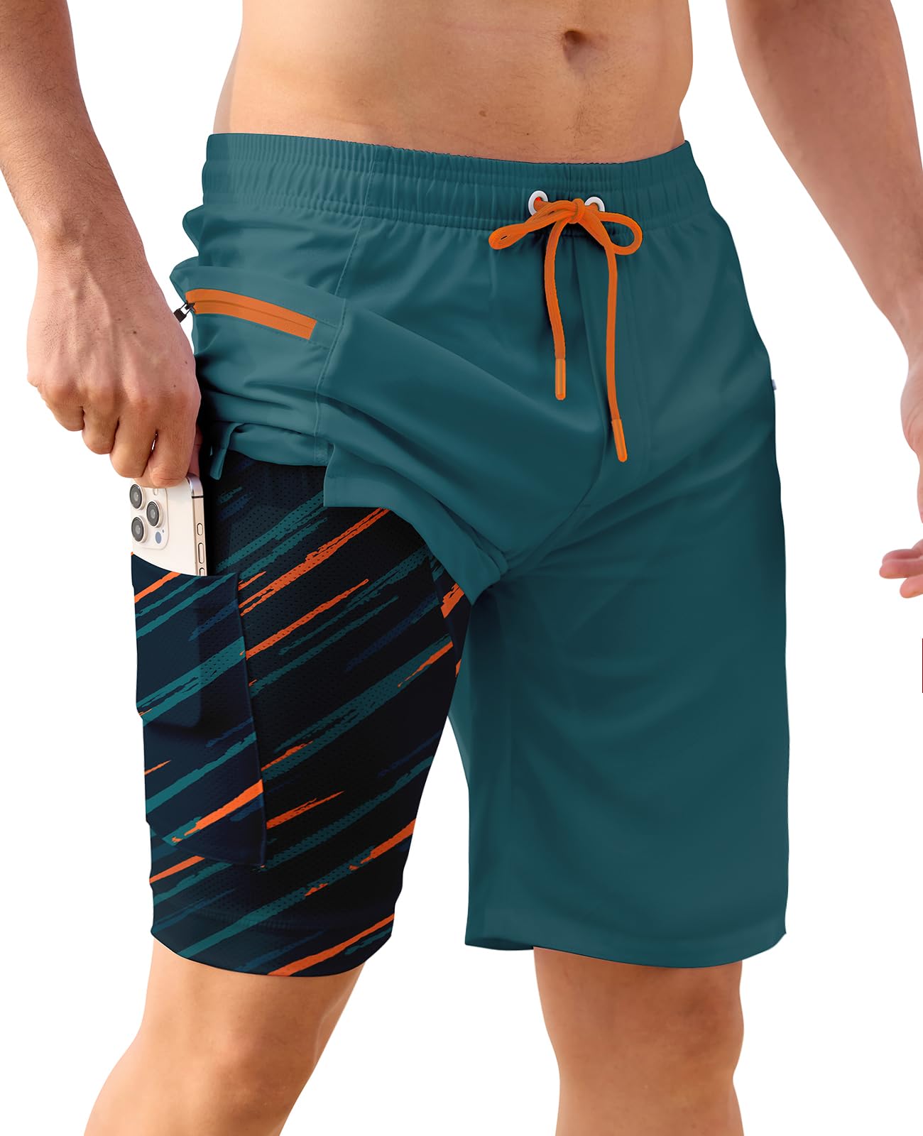 APTRO 2 in 1 Men's Swim Trunks 9" with Zipper Pockets Bathing Suit Built-in Board Shorts Swimwear Long Shorts
