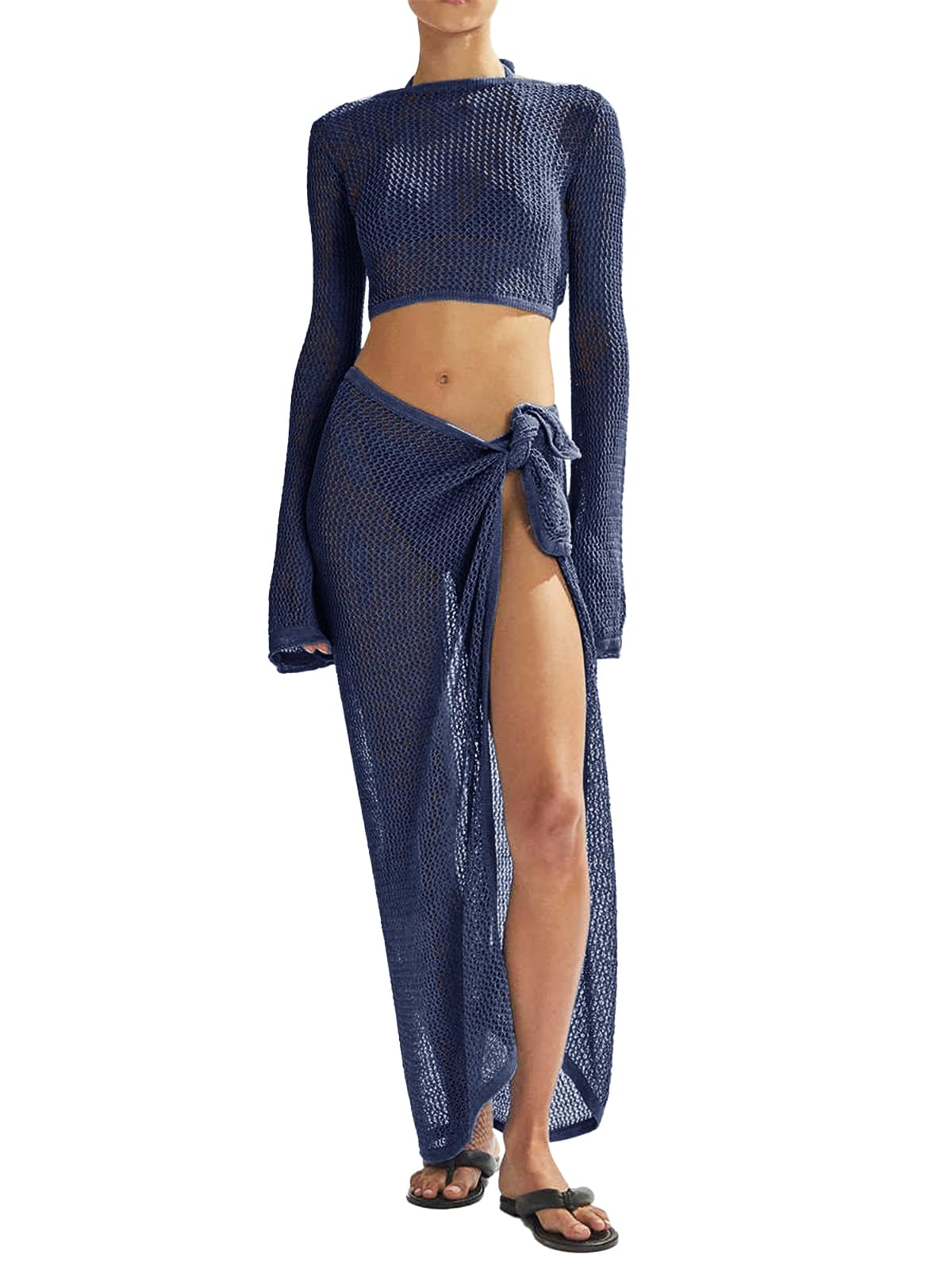 Women's Swimsuits Cover Ups Set for Crochet Bathing Suit Hollow Out 2 Piece Bikini Coverup Beach Swimwear