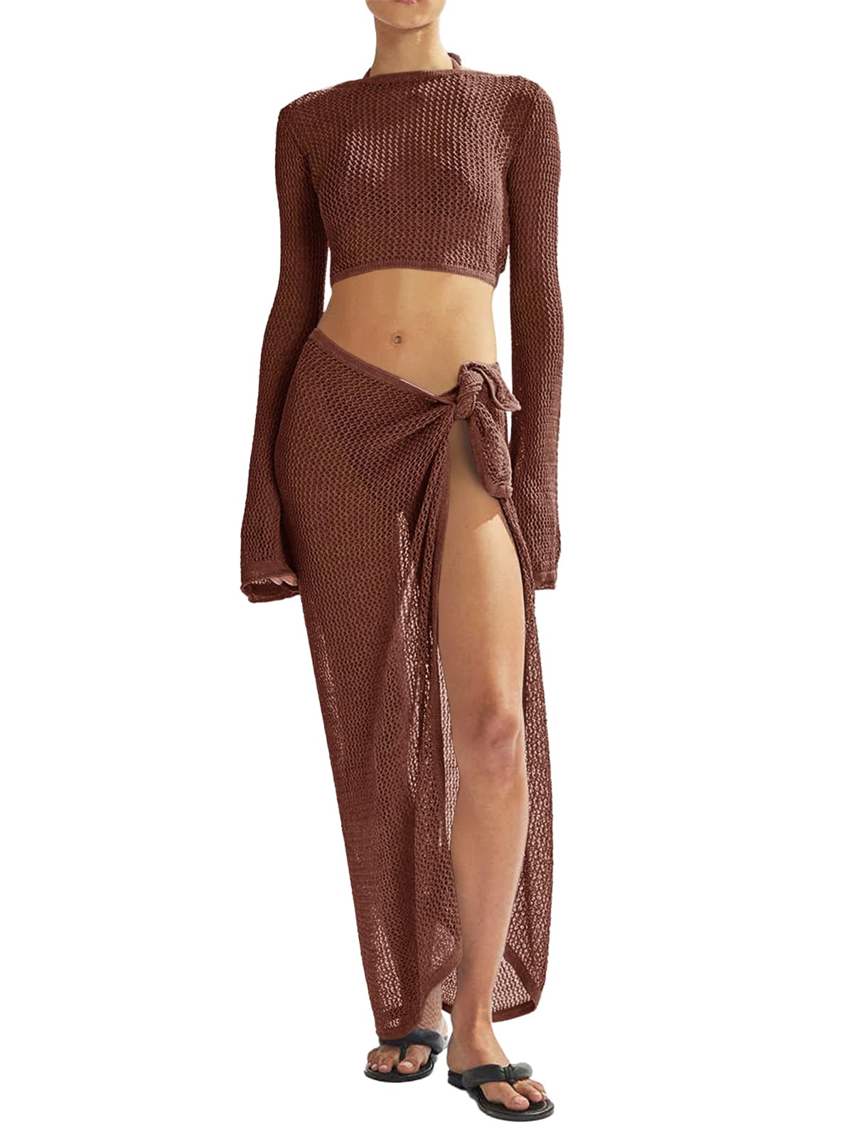 Women's Swimsuits Cover Ups Set for Crochet Bathing Suit Hollow Out 2 Piece Bikini Coverup Beach Swimwear
