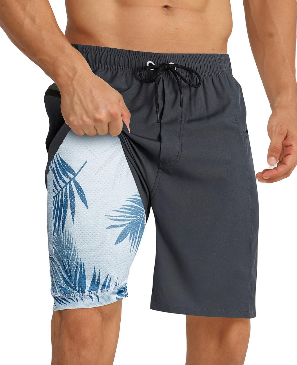 APTRO 2 in 1 Men's Swim Trunks 9" with Zipper Pockets Bathing Suit Built-in Board Shorts Swimwear Long Shorts
