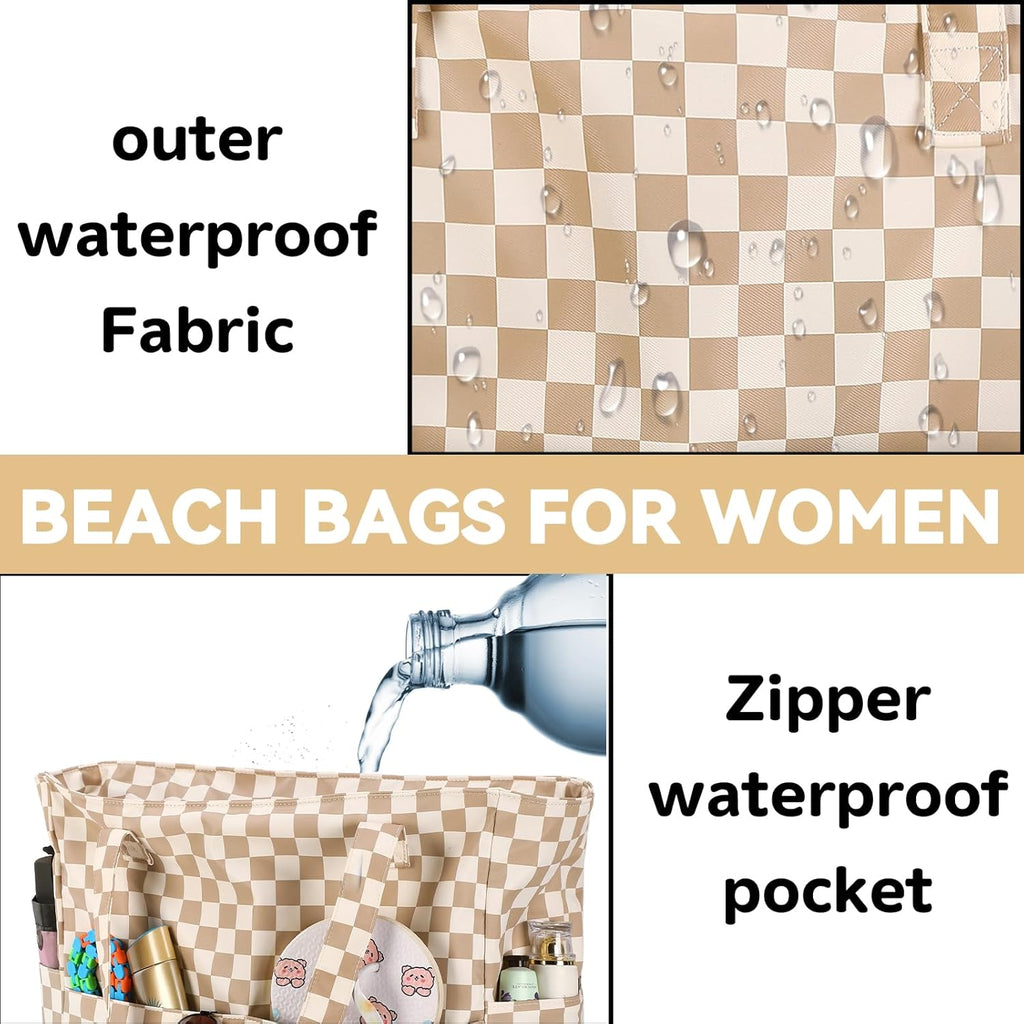 LEDAOU Large Beach Bag Women Waterproof Sandproof Zipper Beach Tote Pool Bag for Swim Gym Grocery Travel with Wet Pocket | Waterproof