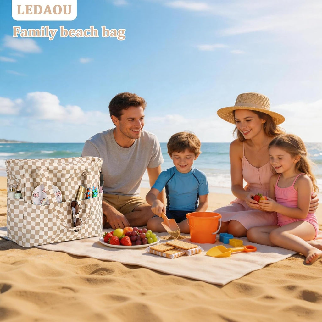 LEDAOU Large Beach Bag Women Waterproof Sandproof Zipper Beach Tote Pool Bag for Swim Gym Grocery Travel with Wet Pocket | Waterproof