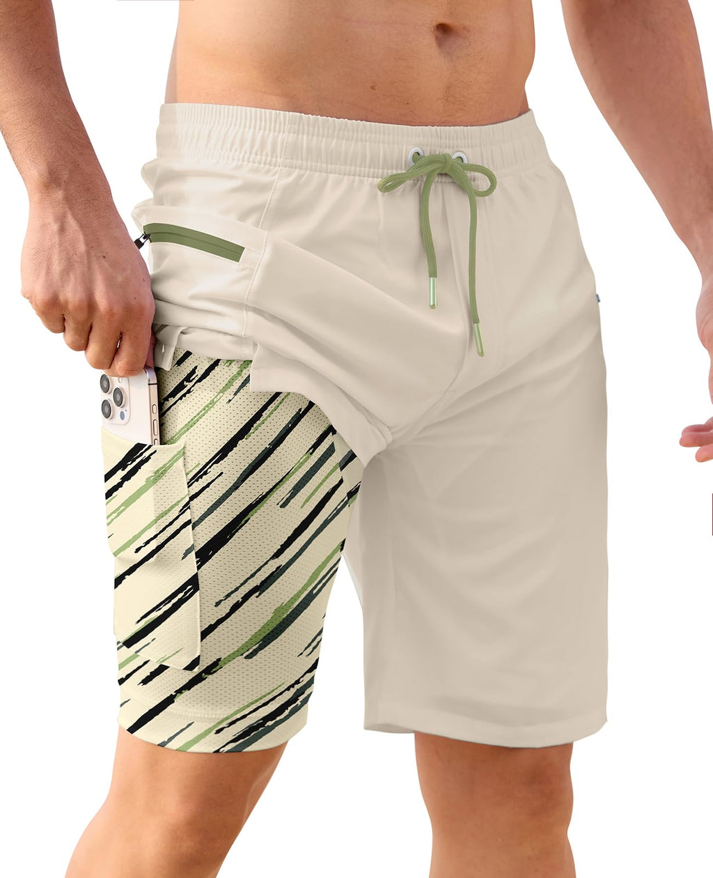 APTRO 2 in 1 Men's Swim Trunks 9" with Zipper Pockets Bathing Suit Built-in Board Shorts Swimwear Long Shorts