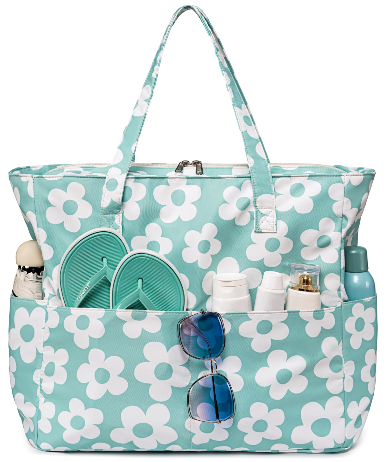 LEDAOU Large Beach Bag Women Waterproof Sandproof Zipper Beach Tote Pool Bag for Swim Gym Grocery Travel with Wet Pocket | Waterproof