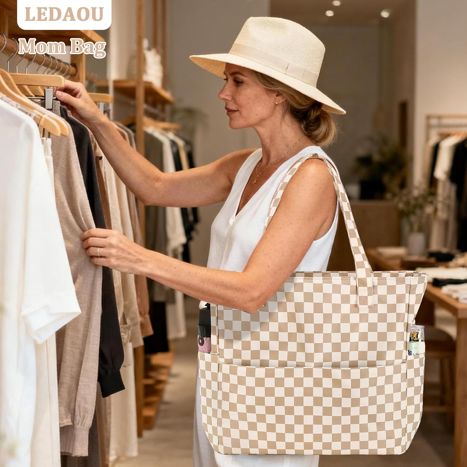 LEDAOU Large Beach Bag Women Waterproof Sandproof Zipper Beach Tote Pool Bag for Swim Gym Grocery Travel with Wet Pocket | Waterproof