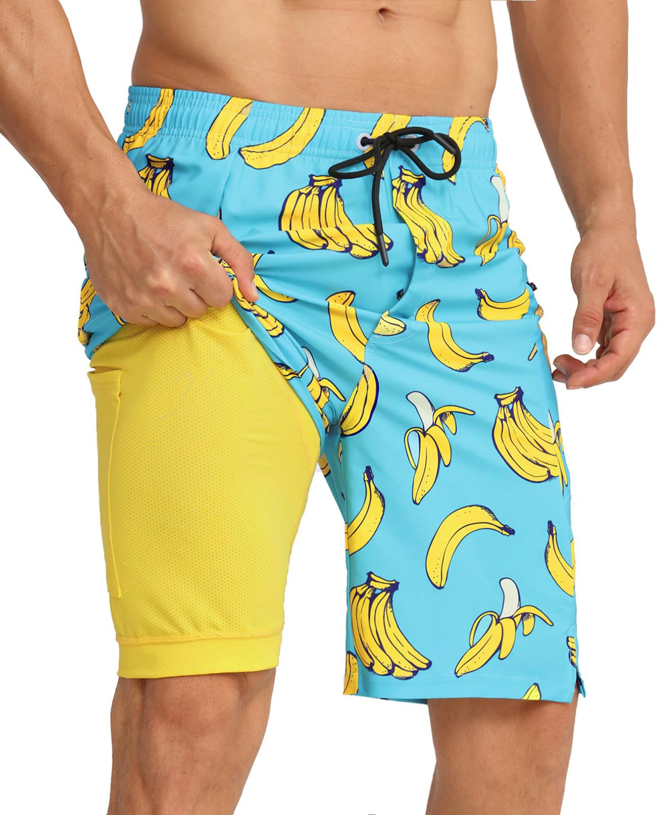 APTRO 2 in 1 Men's Swim Trunks 9" with Zipper Pockets Bathing Suit Built-in Board Shorts Swimwear Long Shorts