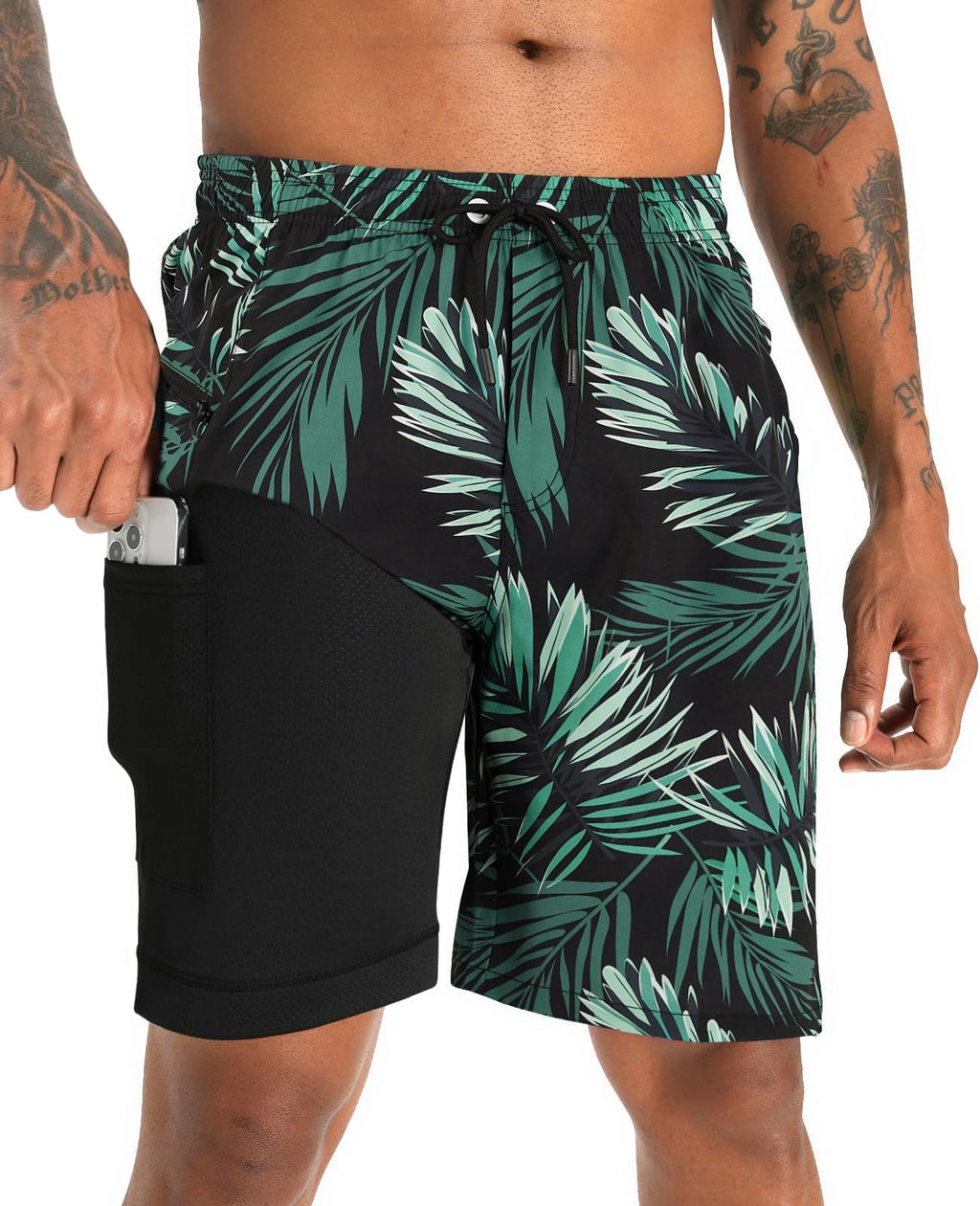 APTRO 2 in 1 Men's Swim Trunks 9" with Zipper Pockets Bathing Suit Built-in Board Shorts Swimwear Long Shorts