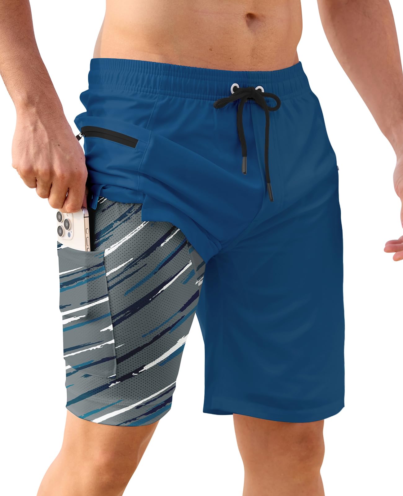 APTRO 2 in 1 Men's Swim Trunks 9" with Zipper Pockets Bathing Suit Built-in Board Shorts Swimwear Long Shorts