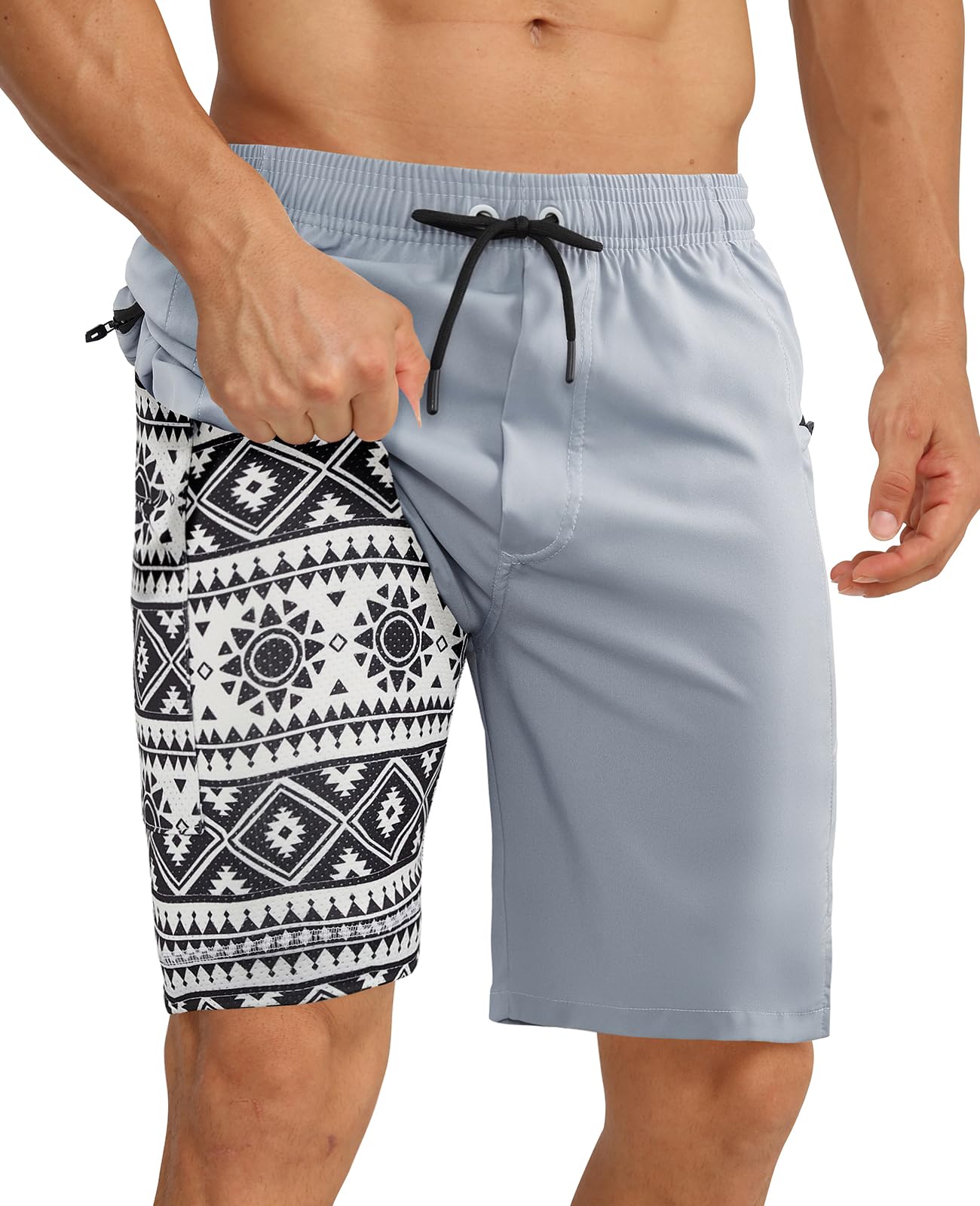 APTRO 2 in 1 Men's Swim Trunks 9" with Zipper Pockets Bathing Suit Built-in Board Shorts Swimwear Long Shorts