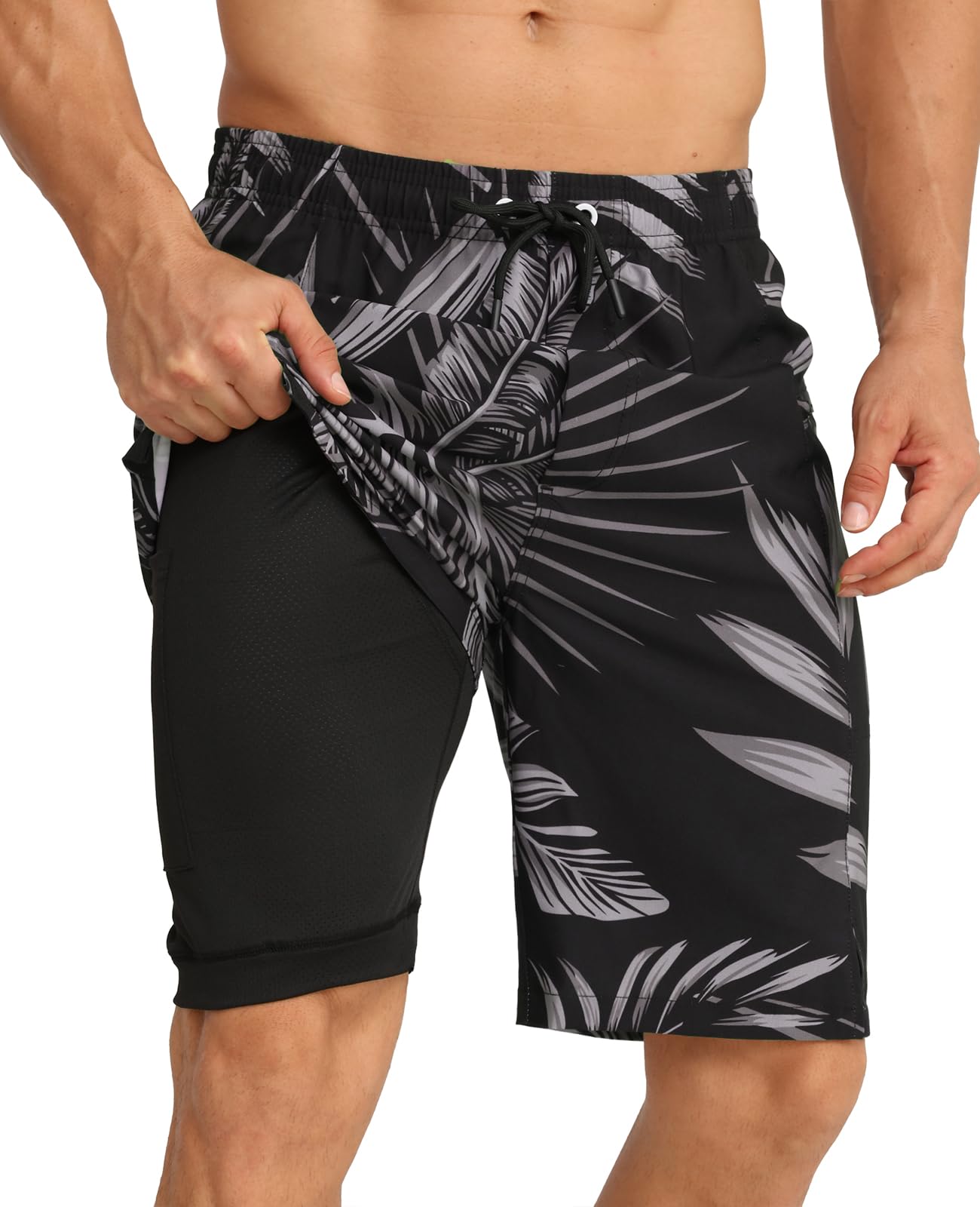 APTRO 2 in 1 Men's Swim Trunks 9" with Zipper Pockets Bathing Suit Built-in Board Shorts Swimwear Long Shorts