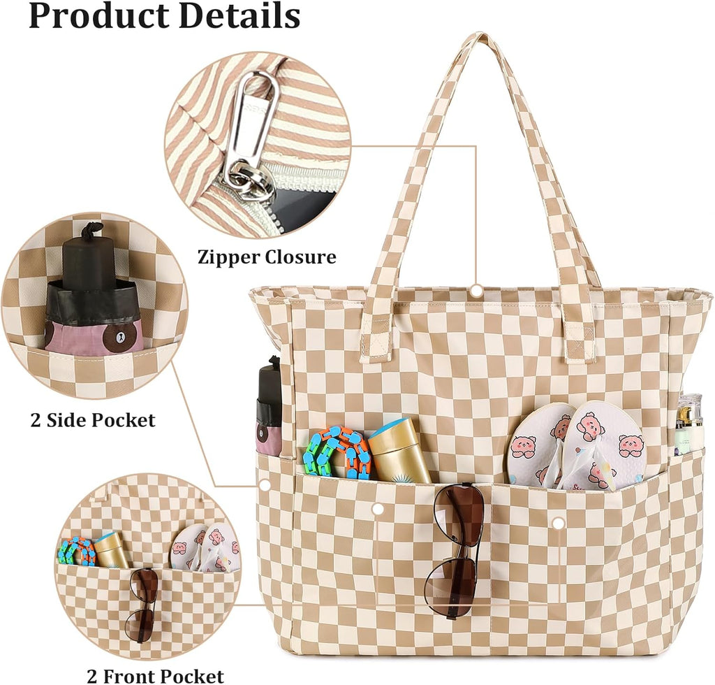 LEDAOU Large Beach Bag Women Waterproof Sandproof Zipper Beach Tote Pool Bag for Swim Gym Grocery Travel with Wet Pocket | Waterproof