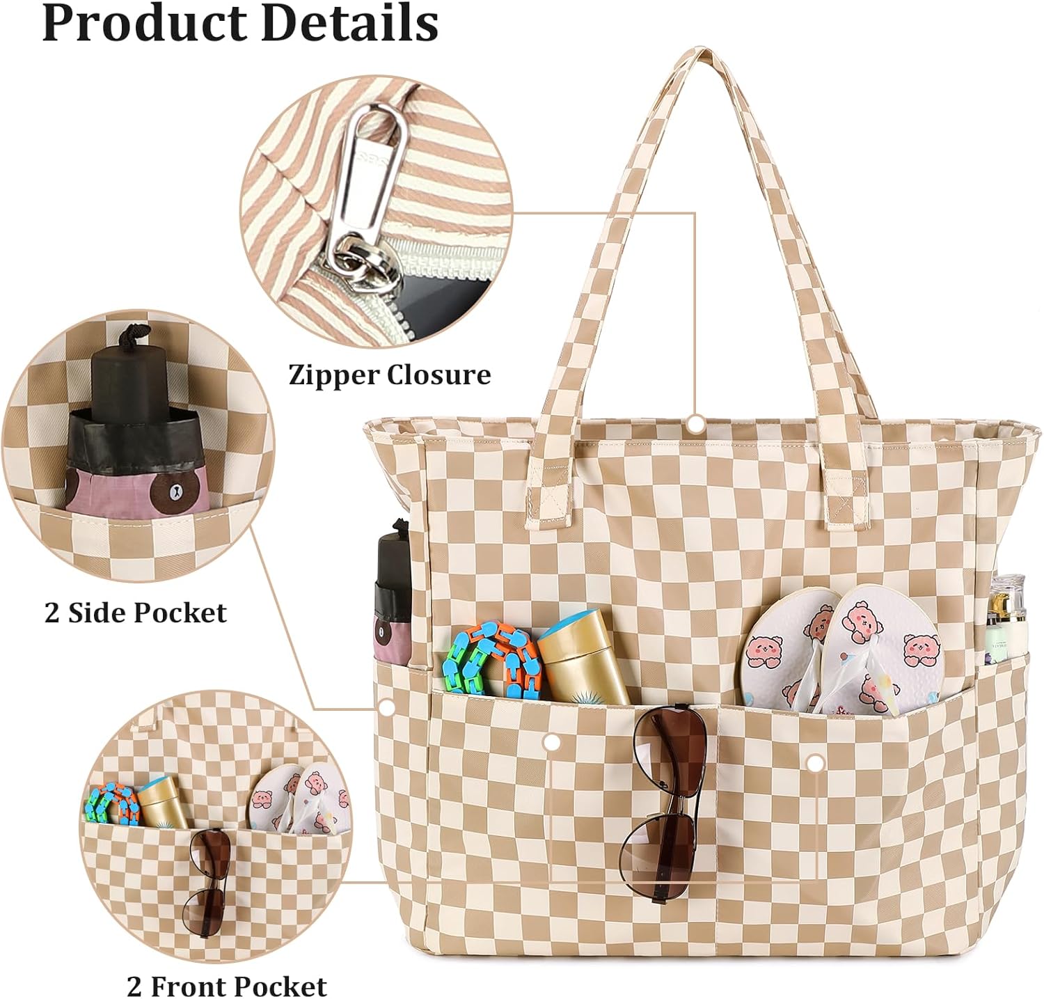 LEDAOU Large Beach Bag Women Waterproof Sandproof Zipper Beach Tote Pool Bag for Swim Gym Grocery Travel with Wet Pocket | Waterproof