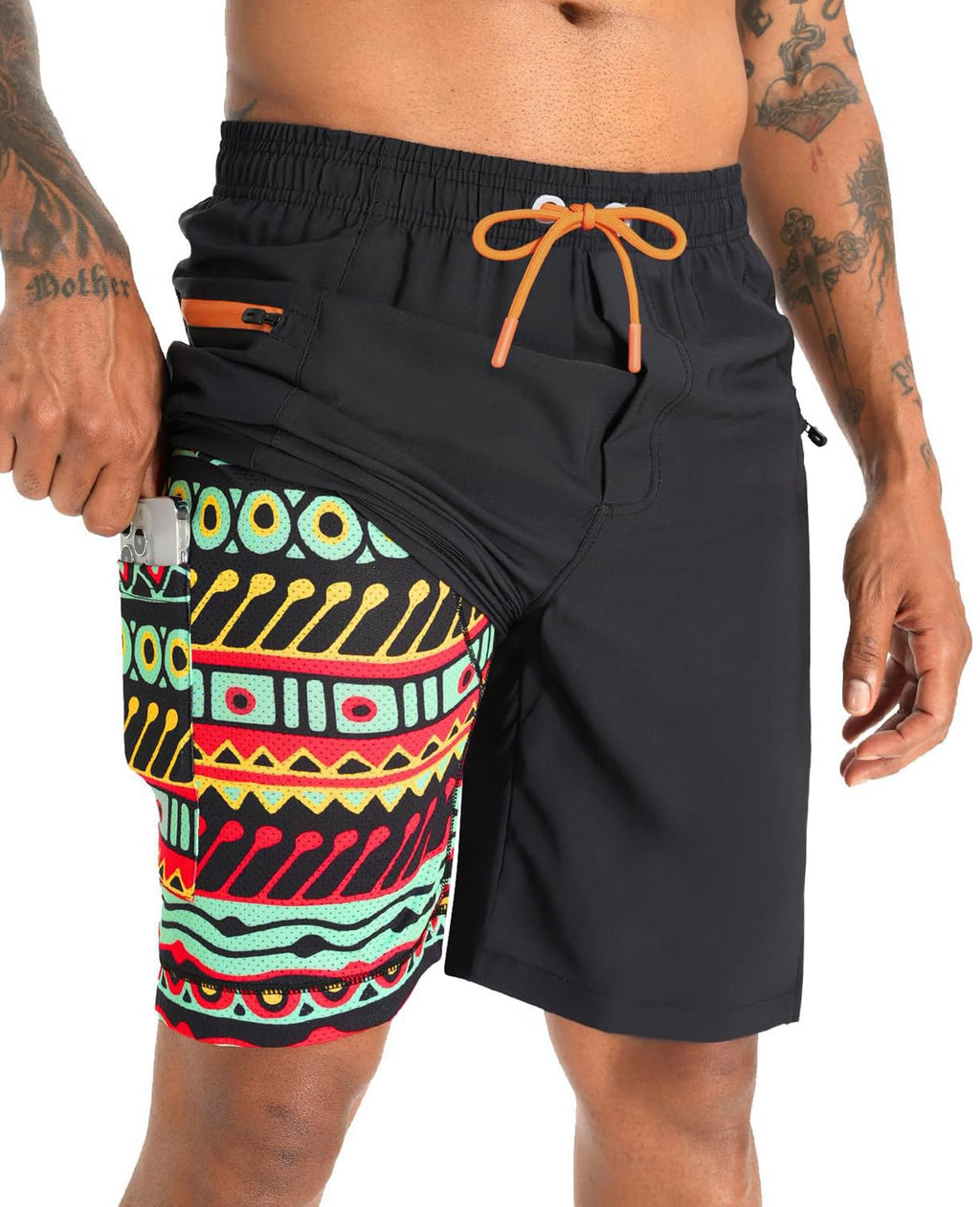APTRO 2 in 1 Men's Swim Trunks 9" with Zipper Pockets Bathing Suit Built-in Board Shorts Swimwear Long Shorts