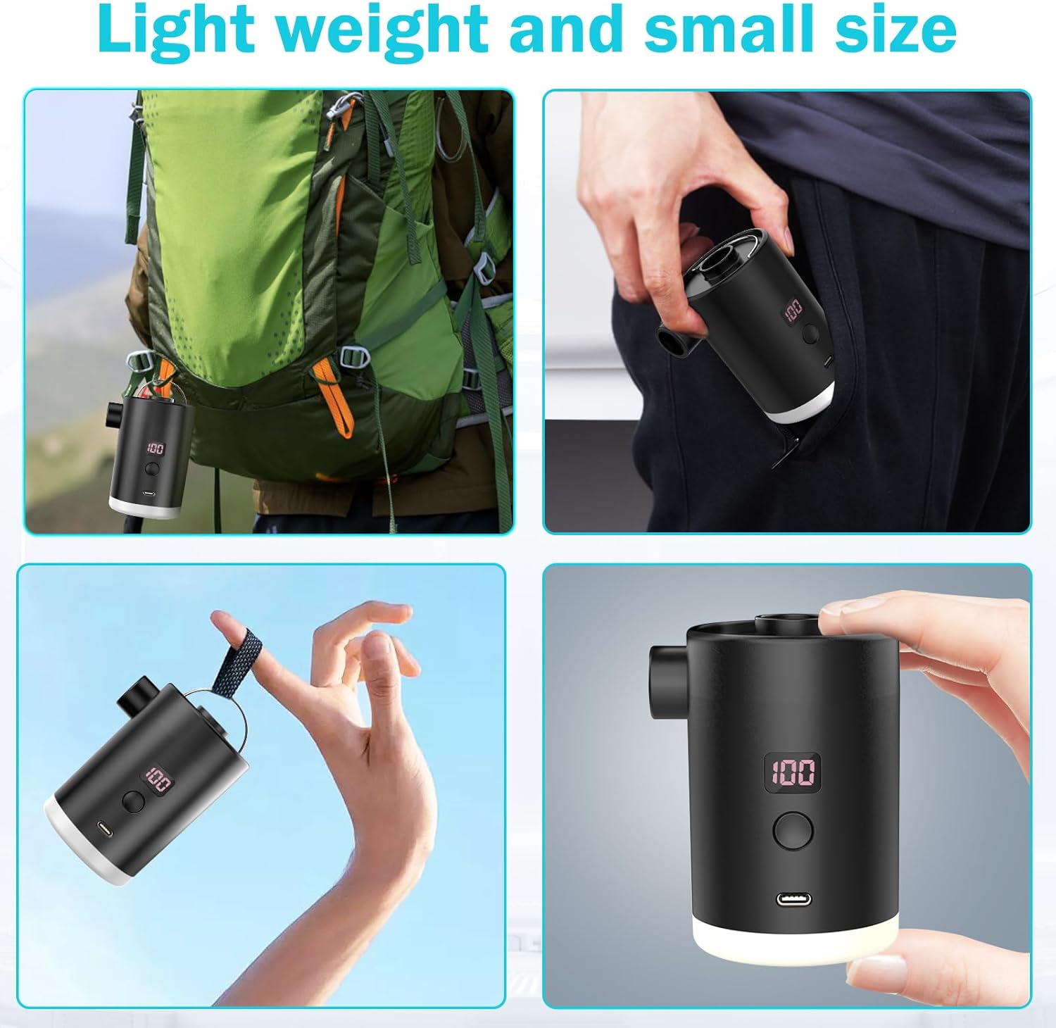 Portable Air Pump for Inflatables, Mini Air Mattress Pump for Inflatables, USB Rechargeable Air Pump for Pool Floats,Camping,Sleeping Pads, Swimming Rings, Vacuum Storage Bags