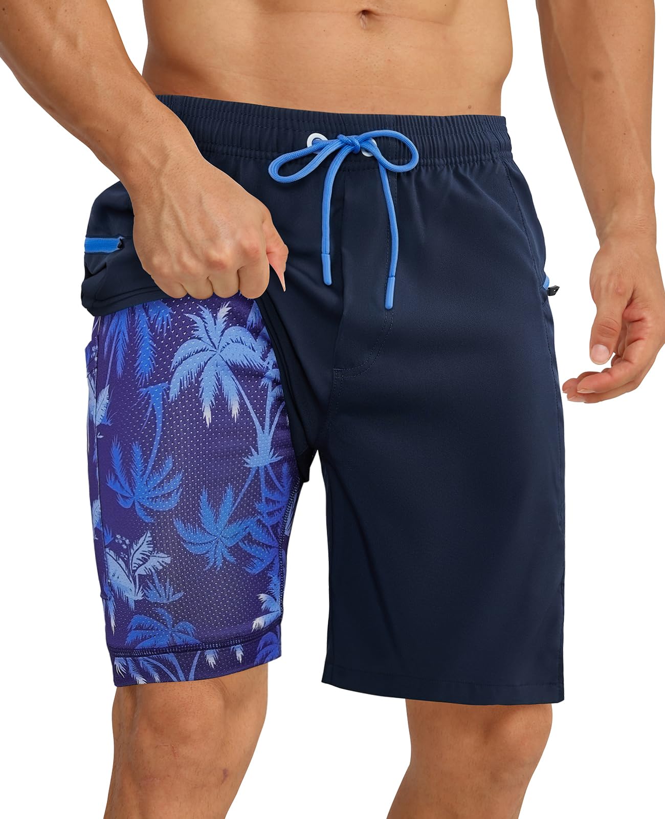 APTRO 2 in 1 Men's Swim Trunks 9" with Zipper Pockets Bathing Suit Built-in Board Shorts Swimwear Long Shorts