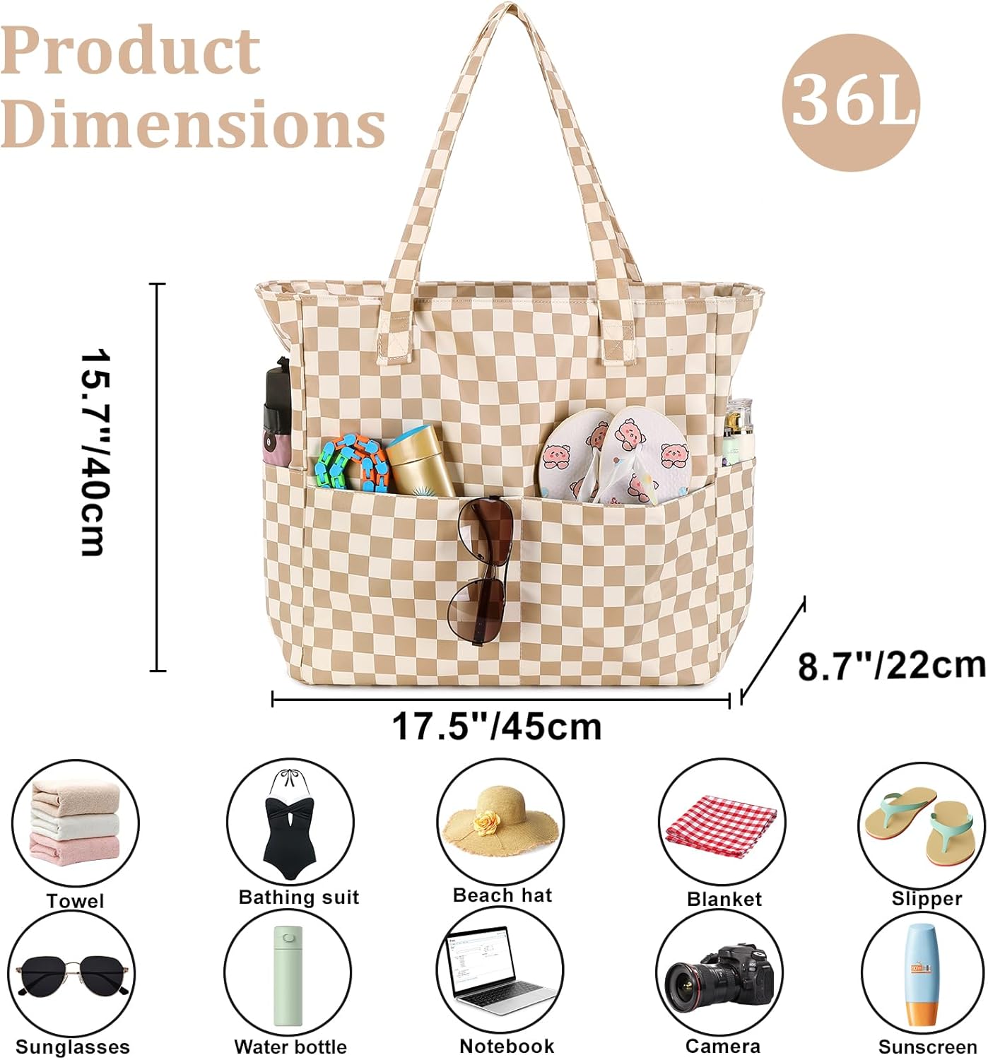 LEDAOU Large Beach Bag Women Waterproof Sandproof Zipper Beach Tote Pool Bag for Swim Gym Grocery Travel with Wet Pocket | Waterproof