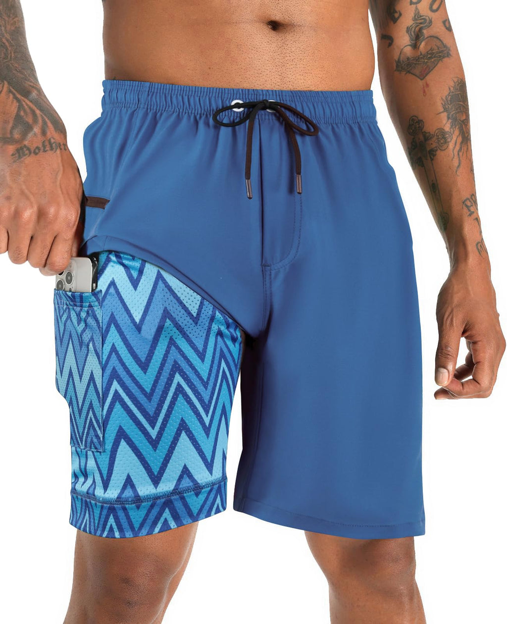 APTRO 2 in 1 Men's Swim Trunks 9" with Zipper Pockets Bathing Suit Built-in Board Shorts Swimwear Long Shorts