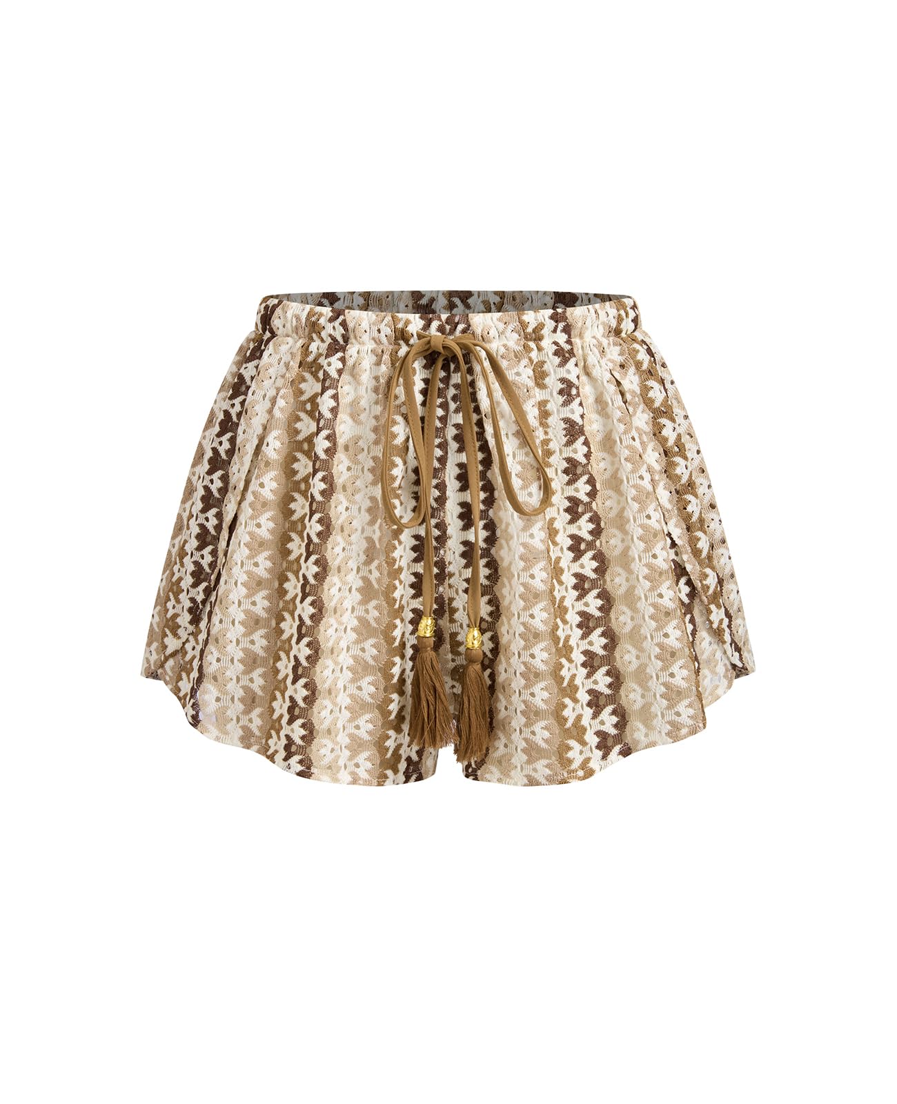 ZAFUL Crochet Cover Up Shorts for Women Beach Swimwear 2026 Boho High Waisted Drawstring Flowy Swim Bottom