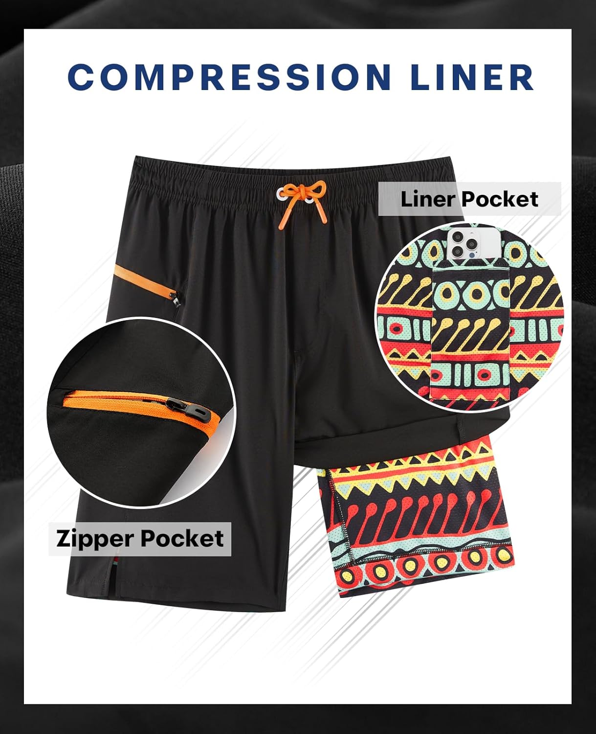 APTRO 2 in 1 Men's Swim Trunks 9" with Zipper Pockets Bathing Suit Built-in Board Shorts Swimwear Long Shorts