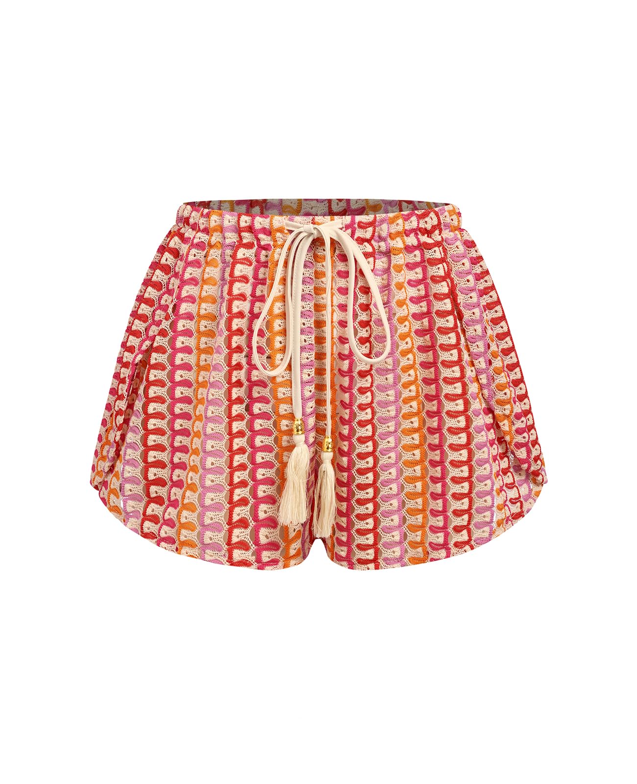 ZAFUL Crochet Cover Up Shorts for Women Beach Swimwear 2026 Boho High Waisted Drawstring Flowy Swim Bottom