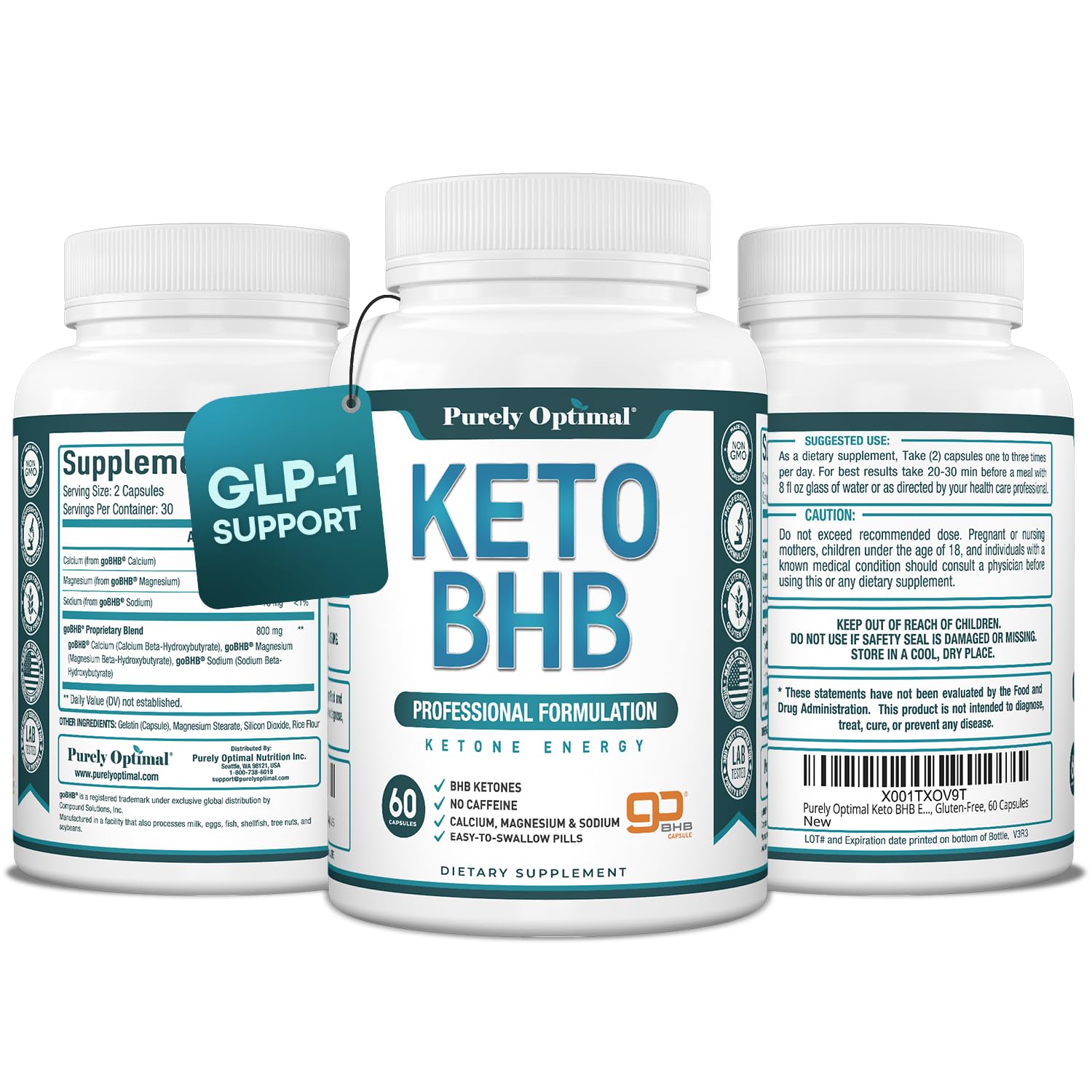 Purely Optimal Keto BHB & Apple Cider Vinegar Capsules - Exogenous Ketones Supplement with The Mother for Ketosis Support, Healthy Lifestyle & Overall Well-Being - 90 Capsules
