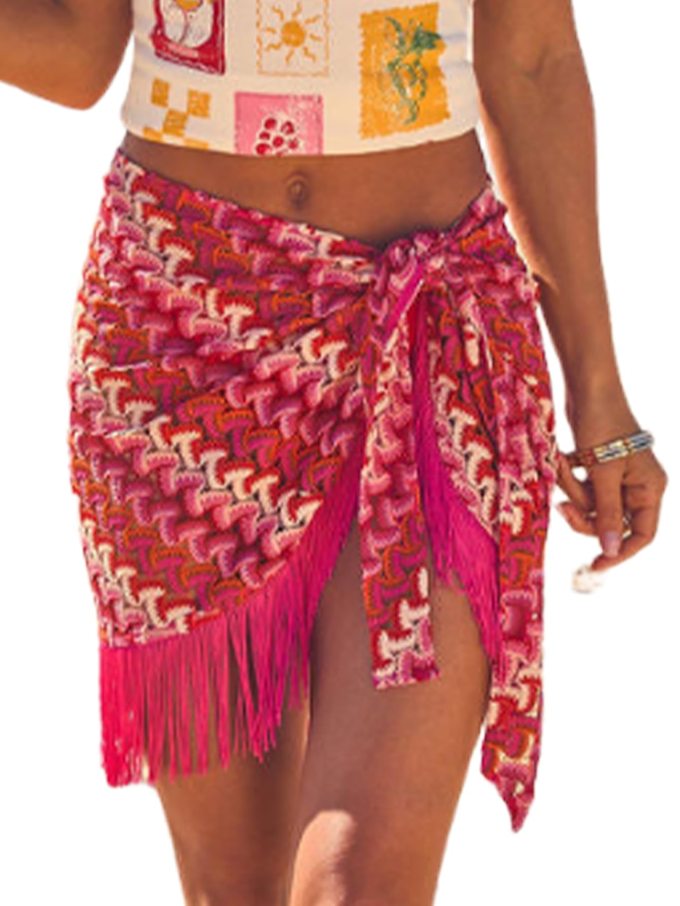 ZAFUL Boho Beach Cover Ups for Women Sarong Coverups Sheer Bikini Chiffon Wraps Skirts for Swimwear