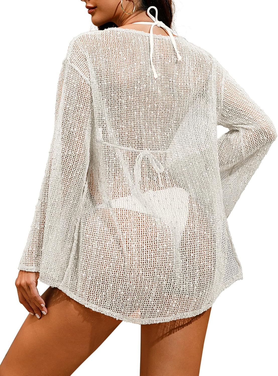 Lilosy Sexy Crochet Sheer Kaftan Caftan Beach Dress Bathing Suit Swim Coverup Summer Vacation Outfits One Piece