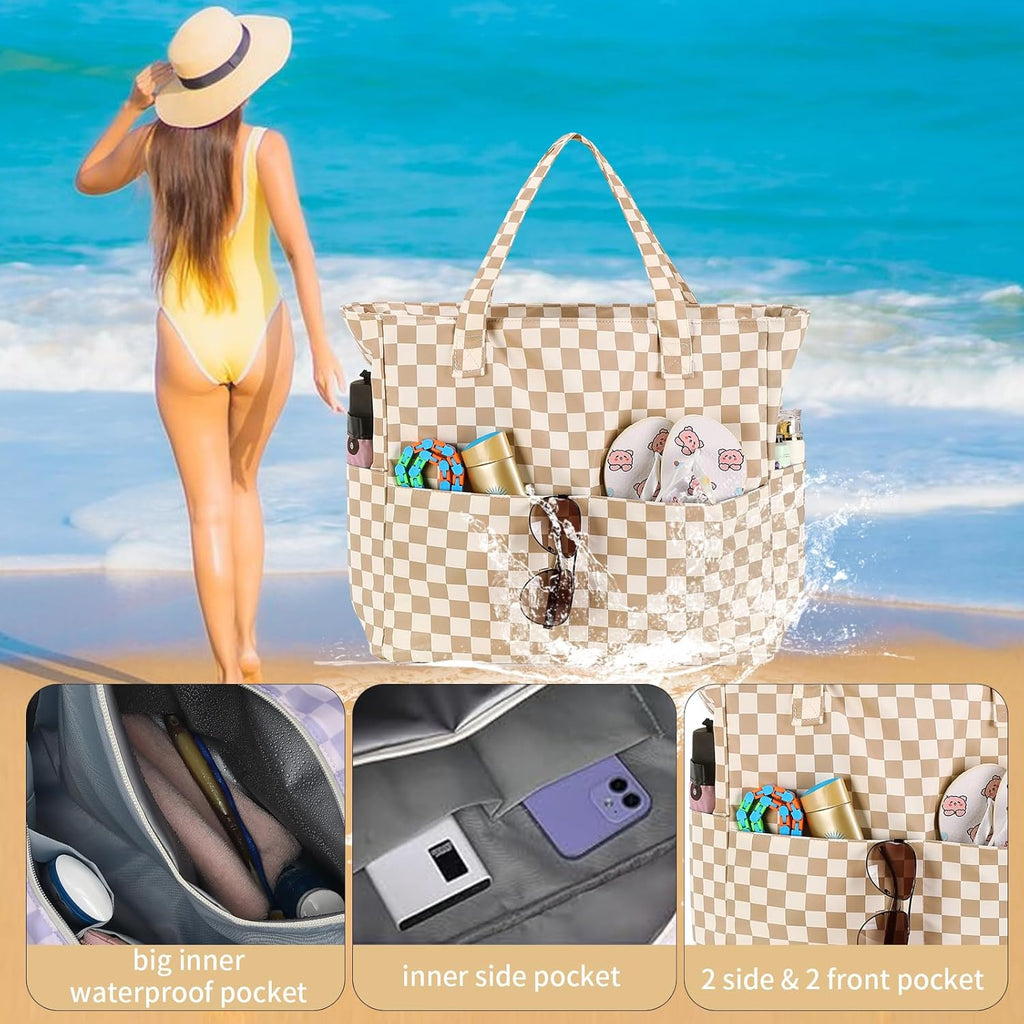 LEDAOU Large Beach Bag Women Waterproof Sandproof Zipper Beach Tote Pool Bag for Swim Gym Grocery Travel with Wet Pocket | Waterproof