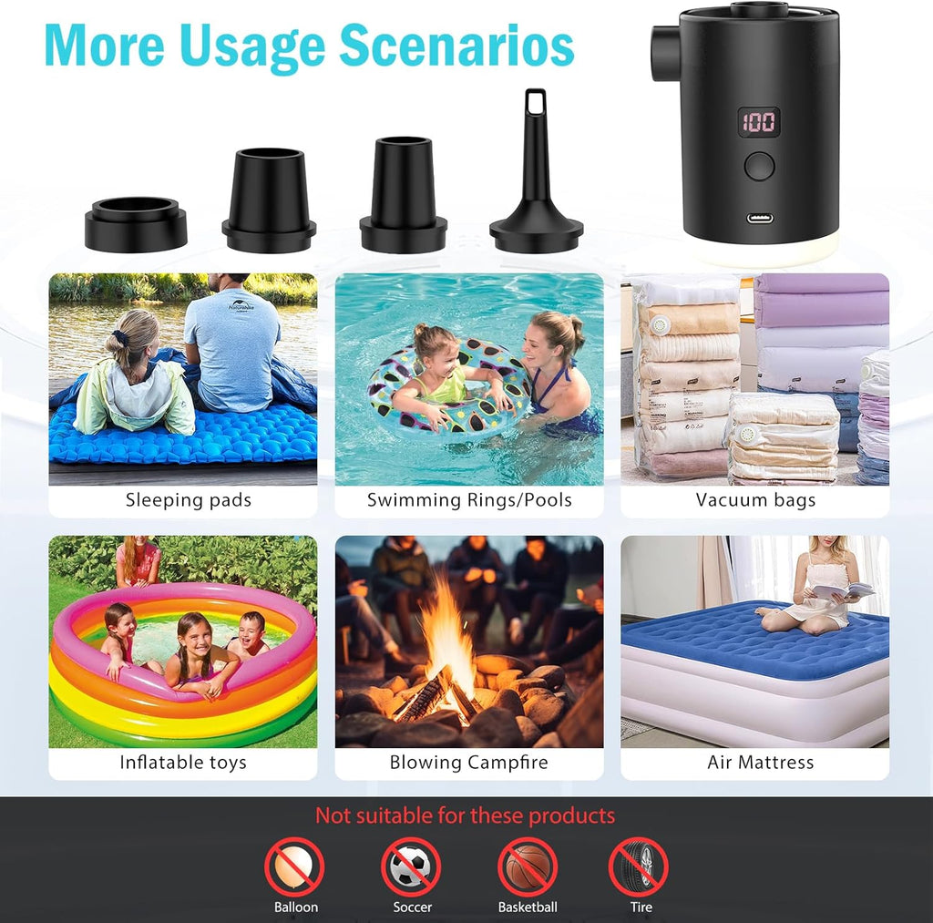 Portable Air Pump for Inflatables, Mini Air Mattress Pump for Inflatables, USB Rechargeable Air Pump for Pool Floats,Camping,Sleeping Pads, Swimming Rings, Vacuum Storage Bags