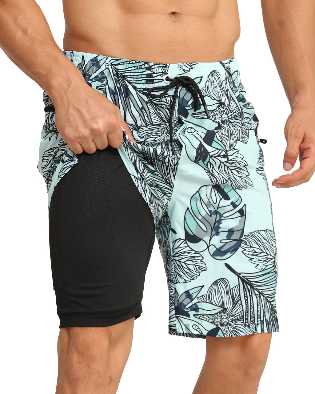 APTRO 2 in 1 Men's Swim Trunks 9" with Zipper Pockets Bathing Suit Built-in Board Shorts Swimwear Long Shorts