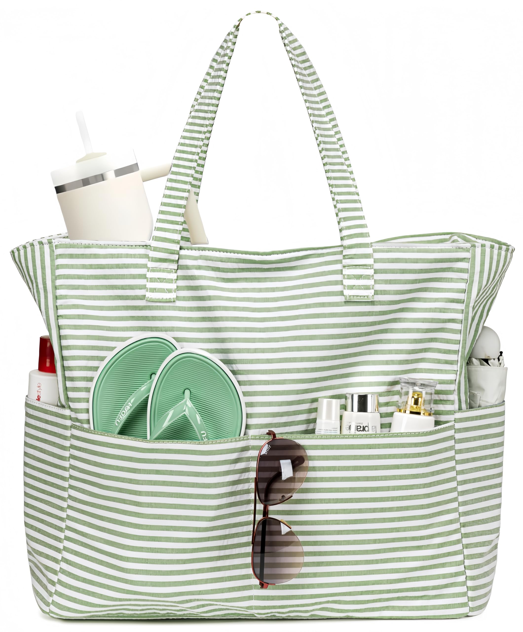 LEDAOU Large Beach Bag Women Waterproof Sandproof Zipper Beach Tote Pool Bag for Swim Gym Grocery Travel with Wet Pocket | Waterproof