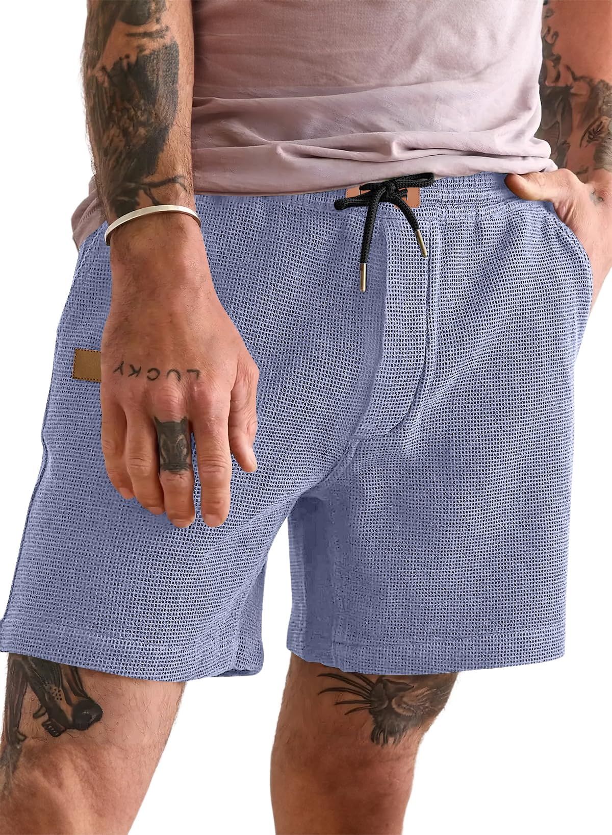 JMIERR Men's Casual 5"/ 7" Shorts Waffle Elastic Waist Drawstring Workout Running Jogging Beach Sweat Shorts with Pockets