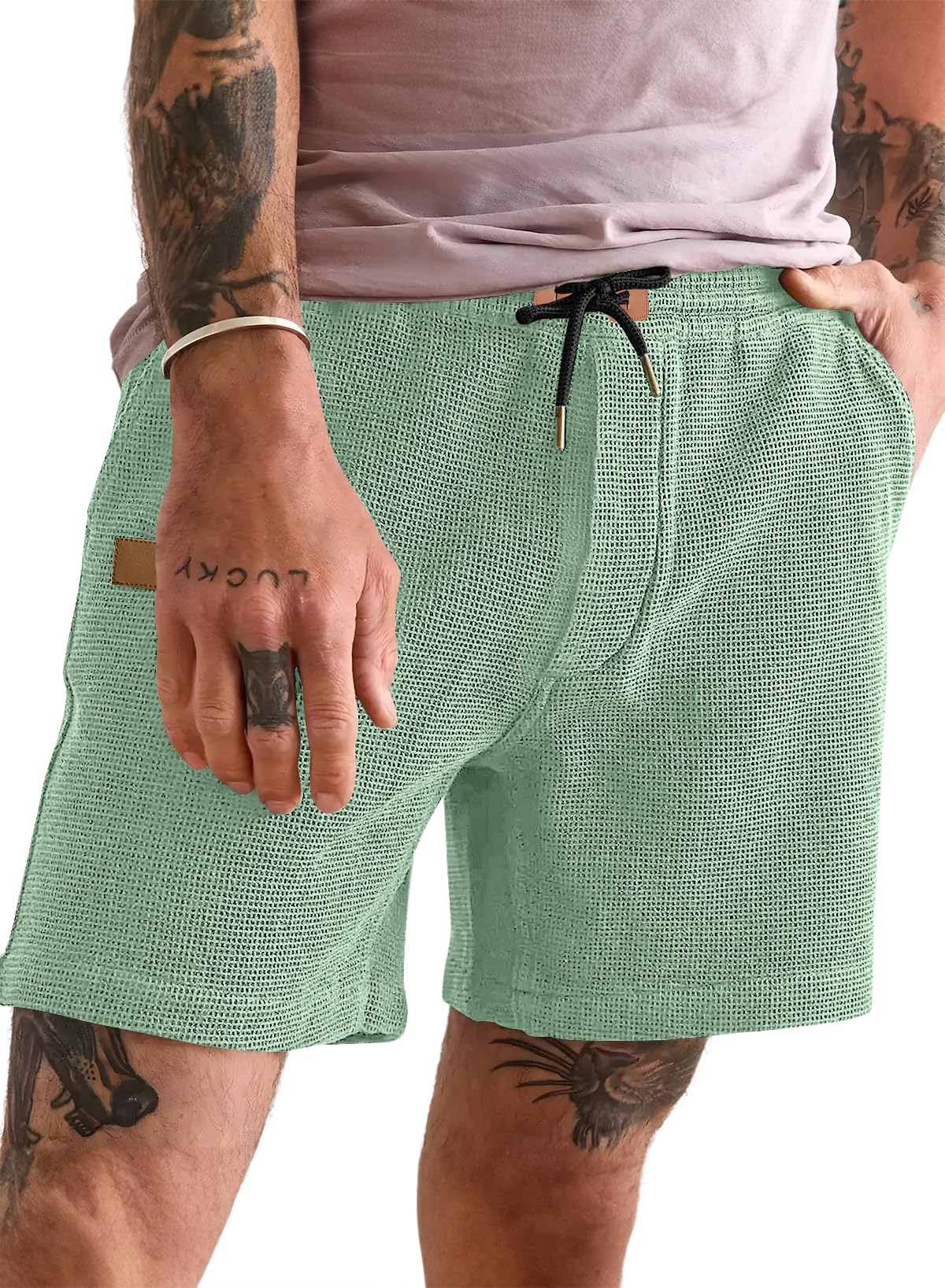 JMIERR Men's Casual 5"/ 7" Shorts Waffle Elastic Waist Drawstring Workout Running Jogging Beach Sweat Shorts with Pockets