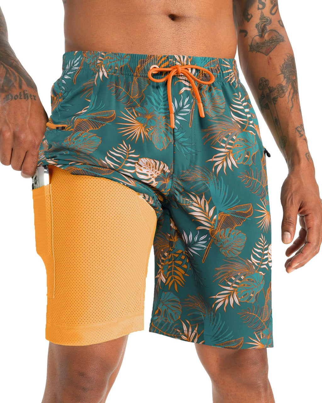 APTRO 2 in 1 Men's Swim Trunks 9" with Zipper Pockets Bathing Suit Built-in Board Shorts Swimwear Long Shorts