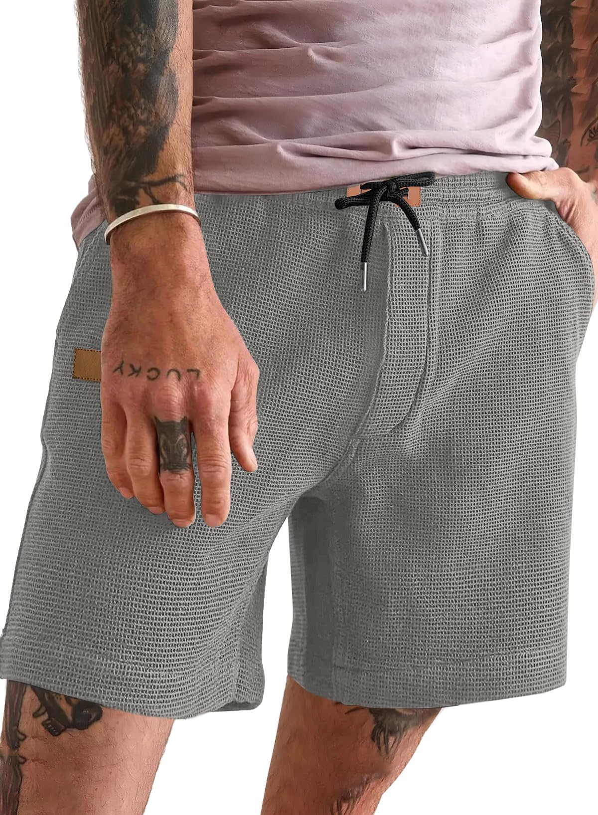 JMIERR Men's Casual 5"/ 7" Shorts Waffle Elastic Waist Drawstring Workout Running Jogging Beach Sweat Shorts with Pockets