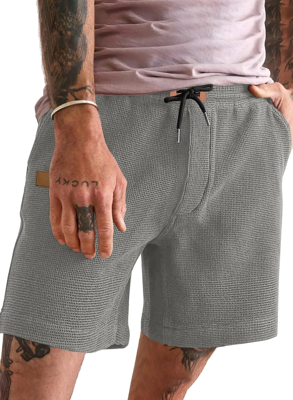 JMIERR Men's Casual 5"/ 7" Shorts Waffle Elastic Waist Drawstring Workout Running Jogging Beach Sweat Shorts with Pockets