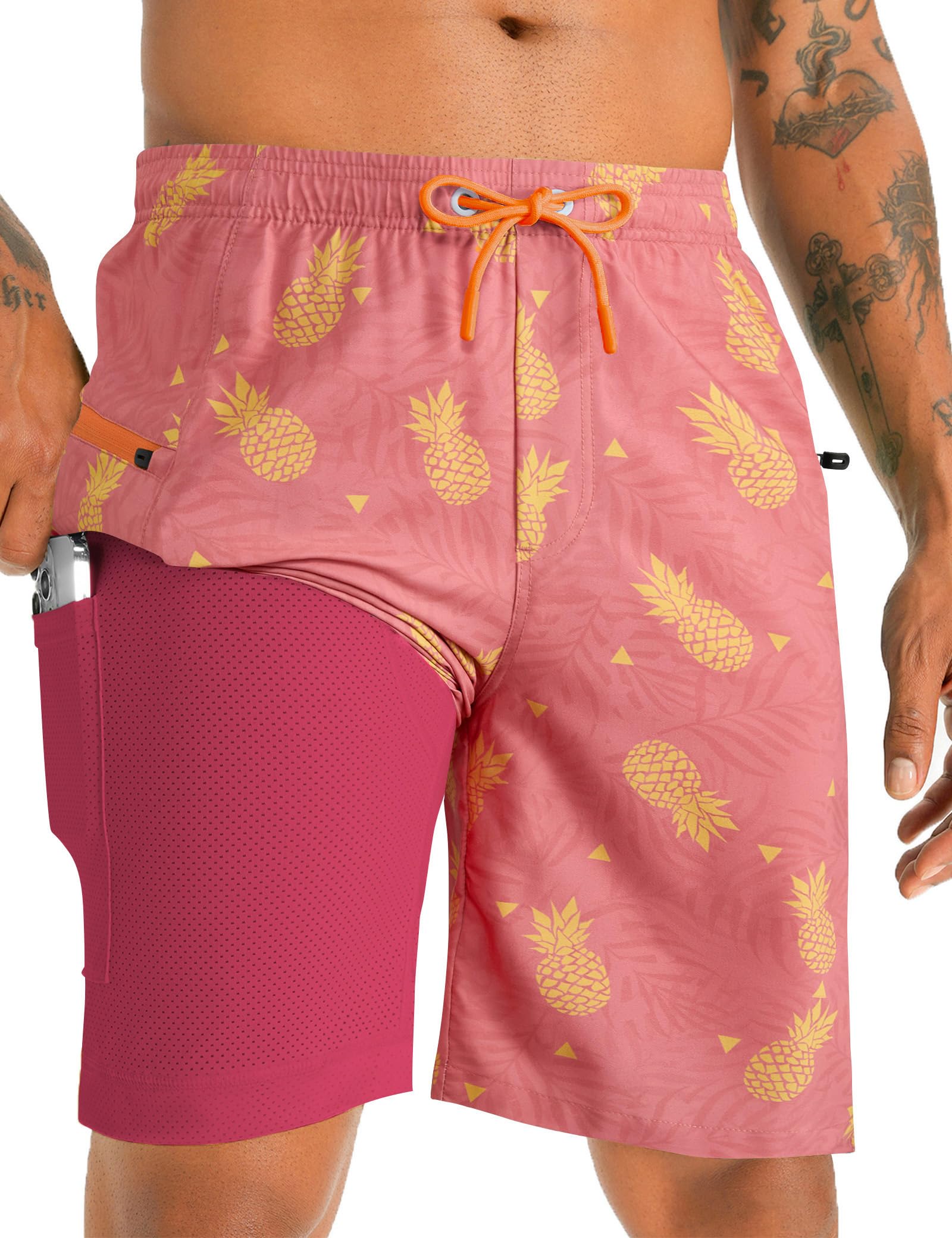 APTRO 2 in 1 Men's Swim Trunks 9" with Zipper Pockets Bathing Suit Built-in Board Shorts Swimwear Long Shorts