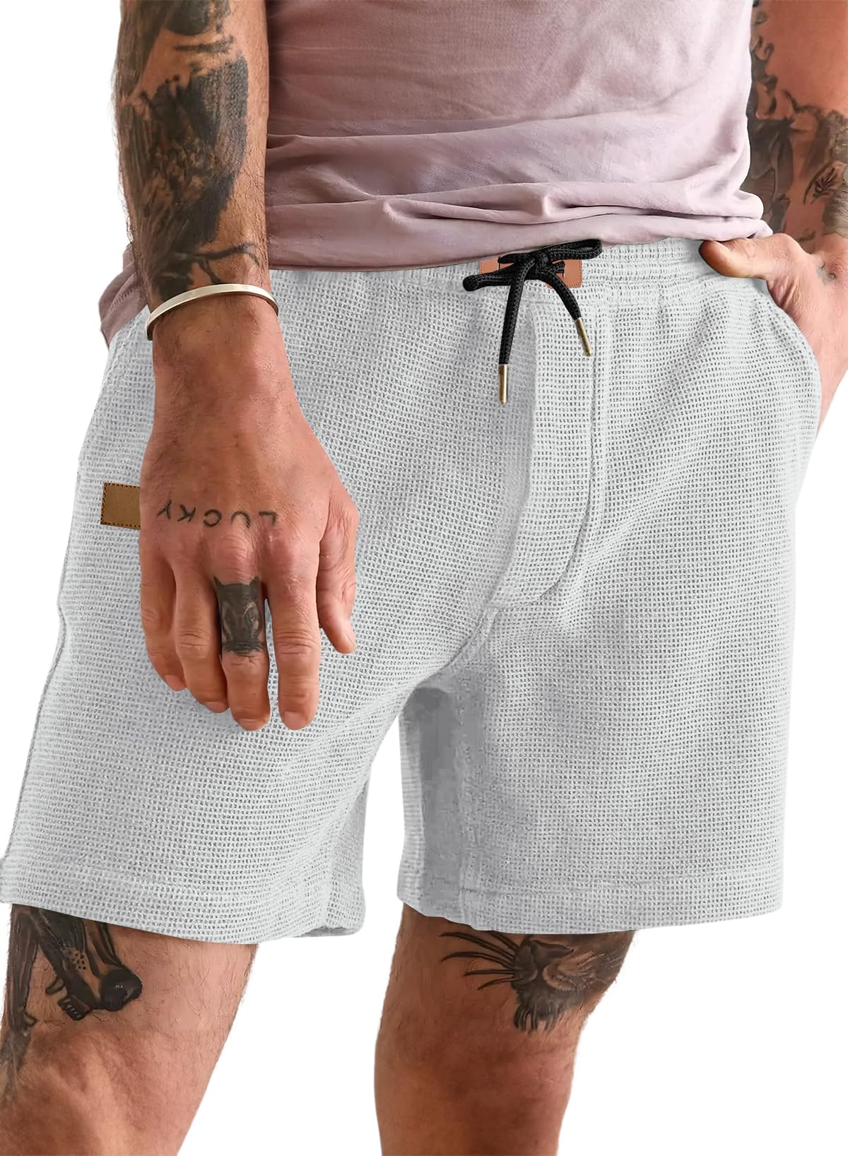 JMIERR Men's Casual 5"/ 7" Shorts Waffle Elastic Waist Drawstring Workout Running Jogging Beach Sweat Shorts with Pockets